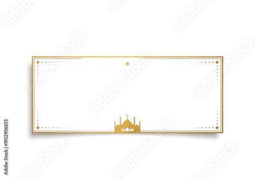 Golden ornate rectangular frame with decorative castle motif on a white background, viewed from directly above