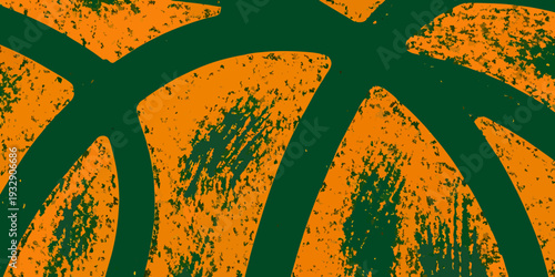 Abstract orange and green pattern with a textured distressed appearance
