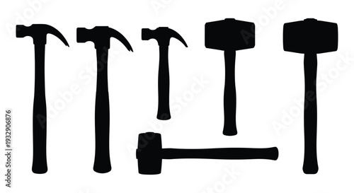 Five assorted hand tools displayed in a striking black silhouette