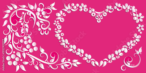 Elegant floral heart design on a vibrant pink background