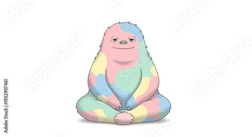 Cute pastel monster meditating peacefully in a yoga pose.