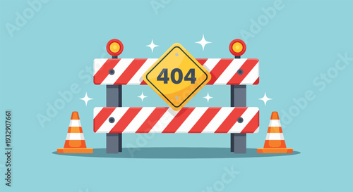404 Error Page Not Found Construction Barrier Vector Illustration.