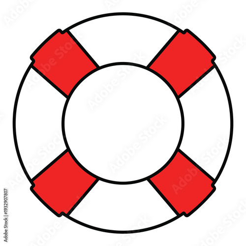Lifebuoy ring with red sections on white background  life saver symbol icon