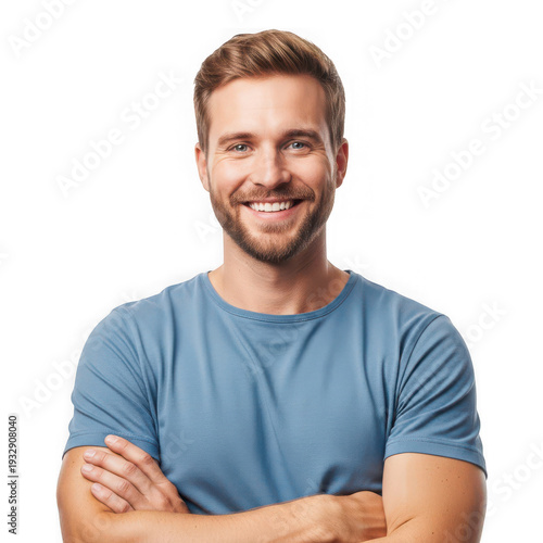 Wallpaper Mural Smiling man with arms crossed wearing blue tshirt isolated on transparent background Torontodigital.ca