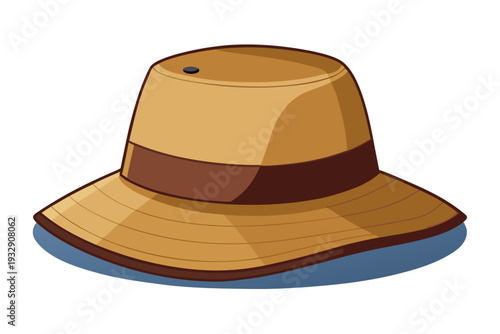 Stylish tan wide-brimmed hat with dark brown band on white background balancing fashion and sun protection