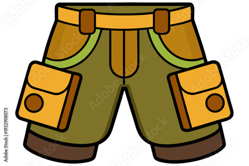 Colorful cartoon hiking shorts with pockets and straps for outdoor adventure and utility fashion in vibrant style