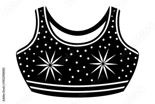 Black crop top with white stars and dots pattern, sleeveless casual fashion apparel for women, trendy summer wear