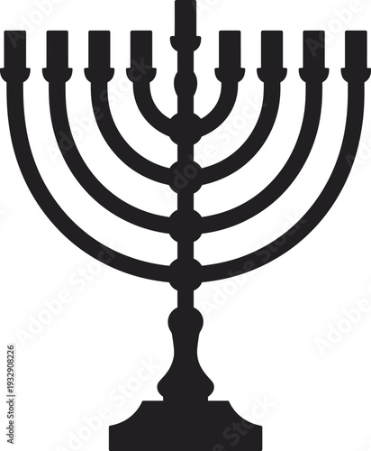Menorah silhouette illustration, Jewish Hanukkah candelabrum symbol, traditional religious holiday icon vector isolated on white background
