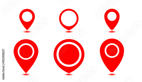 Red Pin Point Location and GPS Symbol icon variations with solid circle style for navigation and mapping on transparent background.