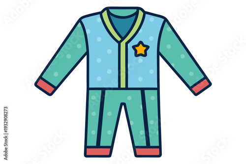 Colorful polka dot pajamas with star emblem in blue and green for children’s nightwear and comfort