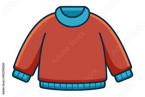 Colorful red sweater with blue cuffs and collar in simple cartoon style with bold outlines