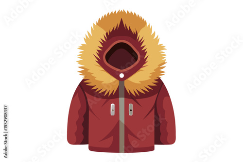 Warm winter hooded red parka with faux fur trimmed hood and dual zippered pockets for cold weather protection