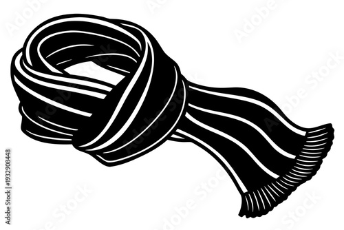 Black and white striped winter scarf with fringe in knotted style for cold weather fashion and seasonal warmth
