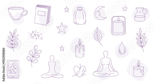 Serene Icons Representing Self Care Mindfulness Meditation Yoga And Relaxation In A Minimalist Style