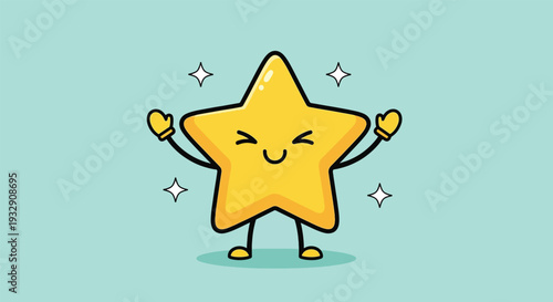 Cute Cartoon Star Character with Sparkles.