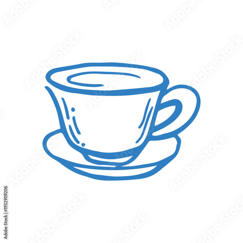 Cute cup of tea hand drawn doodle vector illustration. Kitchen, cafe and restaurant quirky whimsical design in blue color