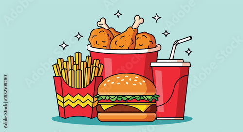 Delicious Fast Food Meal Combo Illustration.