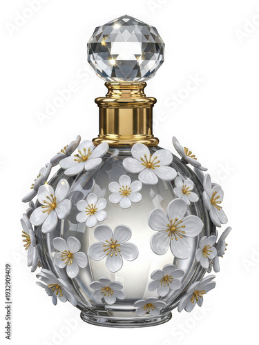 Wallpaper Mural Elegant perfume bottle with white flowers and gold accents isolated on transparent background Torontodigital.ca
