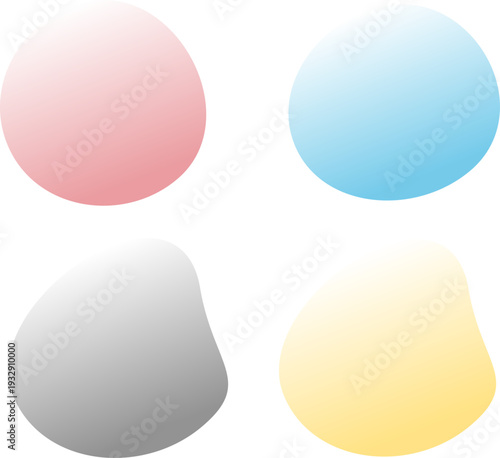 パステル調グラデーションの円形と有機的フォルムの抽象背景パーツセット｜やわらかいぼかし表現が美しいミニマルデザイン装飾素材集