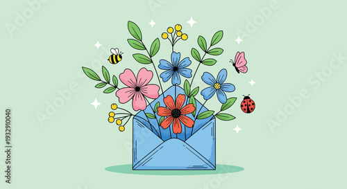Spring Flowers Envelope Illustration.