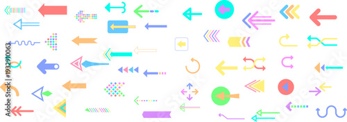パステルカラーの多彩な矢印アイコン大集合｜ポップで視認性の高い方向・循環・操作アローセット、UIデザインやインフォグラフィック、Web・SNS素材に使えるベクターイラストコレクション