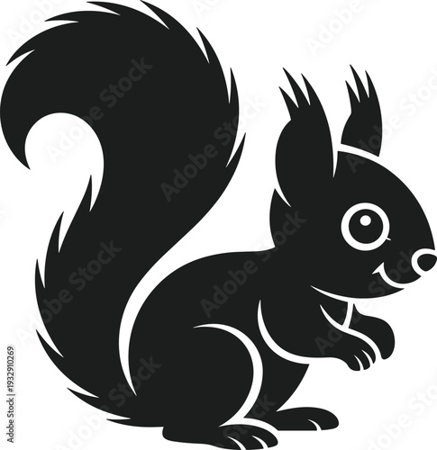 Black squirrel silhouette with bushy tail and round eyes animal