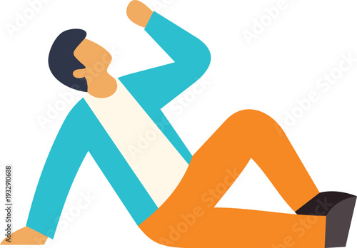 Man falling or stumbling on the ground, looking up in a moment of surprise