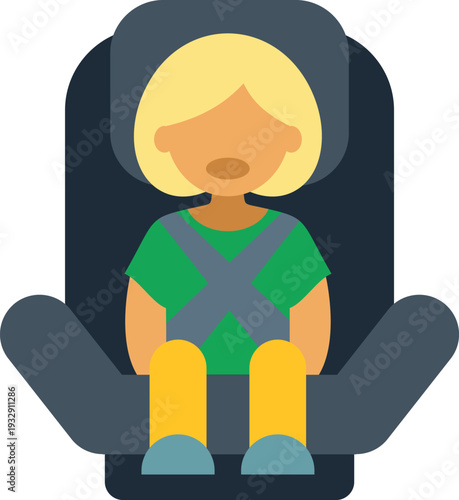 Child buckled safely in a car seat, illustrating safety on a white background
