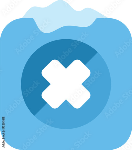Blue square icon representing deletion or cancellation with a snowcap