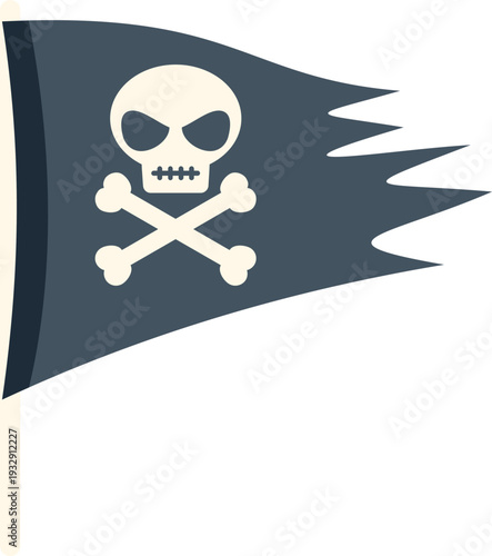 Tattered pirate flag with skull and crossbones symbolizing danger and adventure
