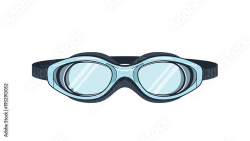 Professional swimming goggles with light blue lenses and black straps isolated on a white background for sports and aquatic activity concepts.