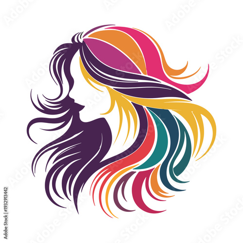 Colorful Woman Hair Silhouette Vector Illustration