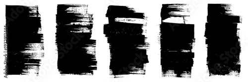 Set of grunge rolled ink stamp textures handmade with brayer. Letterpress vintage rough irregular rectangle vertical backgrounds Linocut relief printing shapes vector illustration