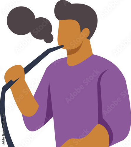 Man smoking hookah with smoke coming out, representing leisure activities