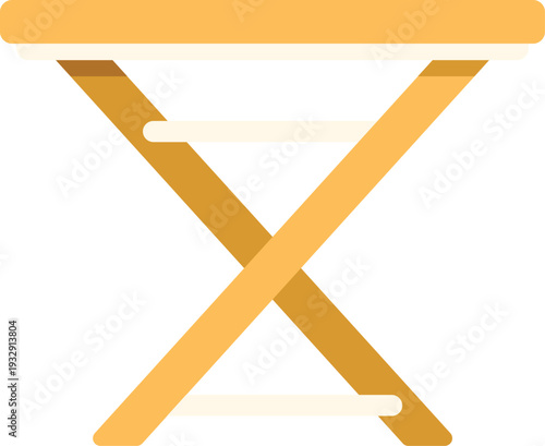 Yellow wooden folding camping table for outdoor activities shown in flat design