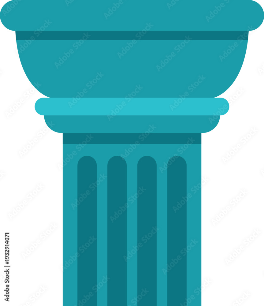Obraz premium Teal architectural column capital with fluted shaft detail on white background