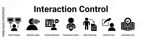 Interaction Control web banner icon vector illustration concept for business with icon of Multi Tasking, Attention Span, Context Reaction, Resistance Action, Rule Following, Shortcut Use.