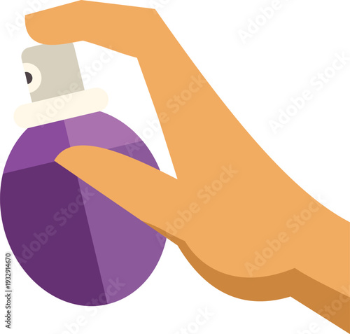 Hand holding a purple perfume spray bottle, representing personal care and hygiene