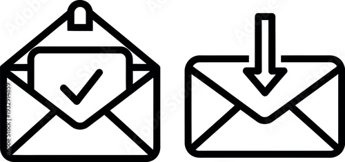 Email icons showing received and new message notifications with checkmark and arrow.