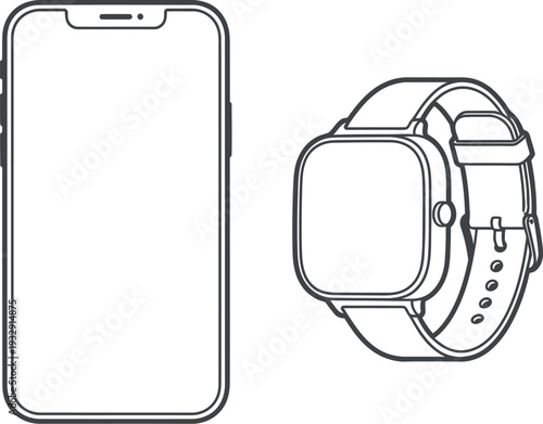 Line drawing of a smartphone and a smartwatch side by side