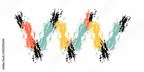 Abstract representation of the letter w using colorful brushstroke textures