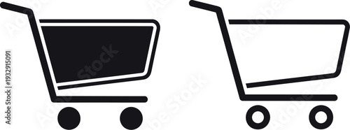 Two shopping carts with one filled and one empty next to each other