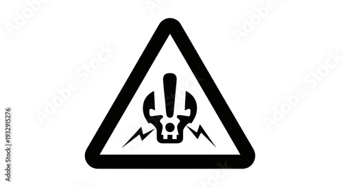 Danger warning sign with skull and lightning bolts