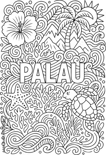 Palau hand drawn vector illustration doodle art line art coloring page for kids
