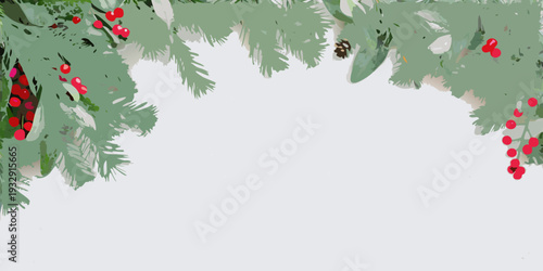 Festive holiday arrangement of evergreen branches berries and pinecones