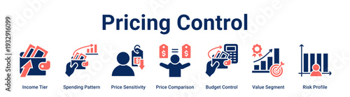 Pricing Control web banner icon vector illustration concept for business with icon of Income Tier, Spending Pattern, Price Sensitivity, Price Comparison, Budget Control, Value Segment.