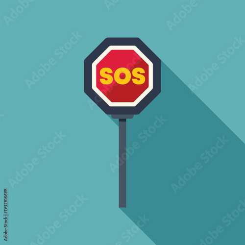 Sos stop sign indicating help and emergency with long shadow