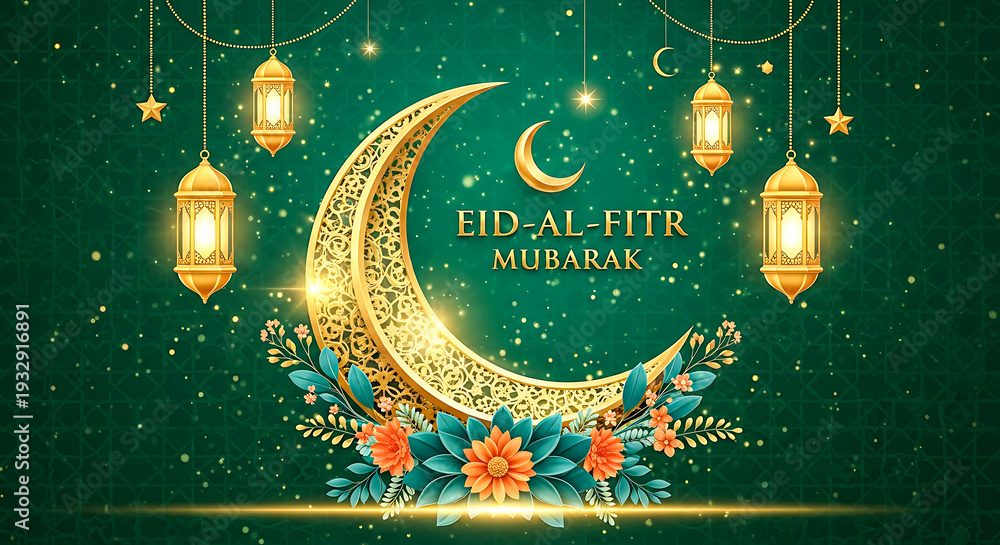 Fototapeta premium Celebrating the beauty of eid al-fitr with traditional lanterns and moon decorations