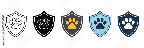 Pet insurance icon set multiple style collection, modern animal protection and coverage symbols in flat, outline, glyph, and gradient variations, scalable vector graphics for veterinary
