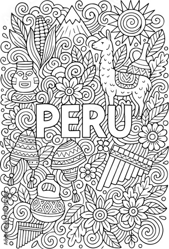 Peru hand drawn vector illustration doodle art line art coloring page for kids
